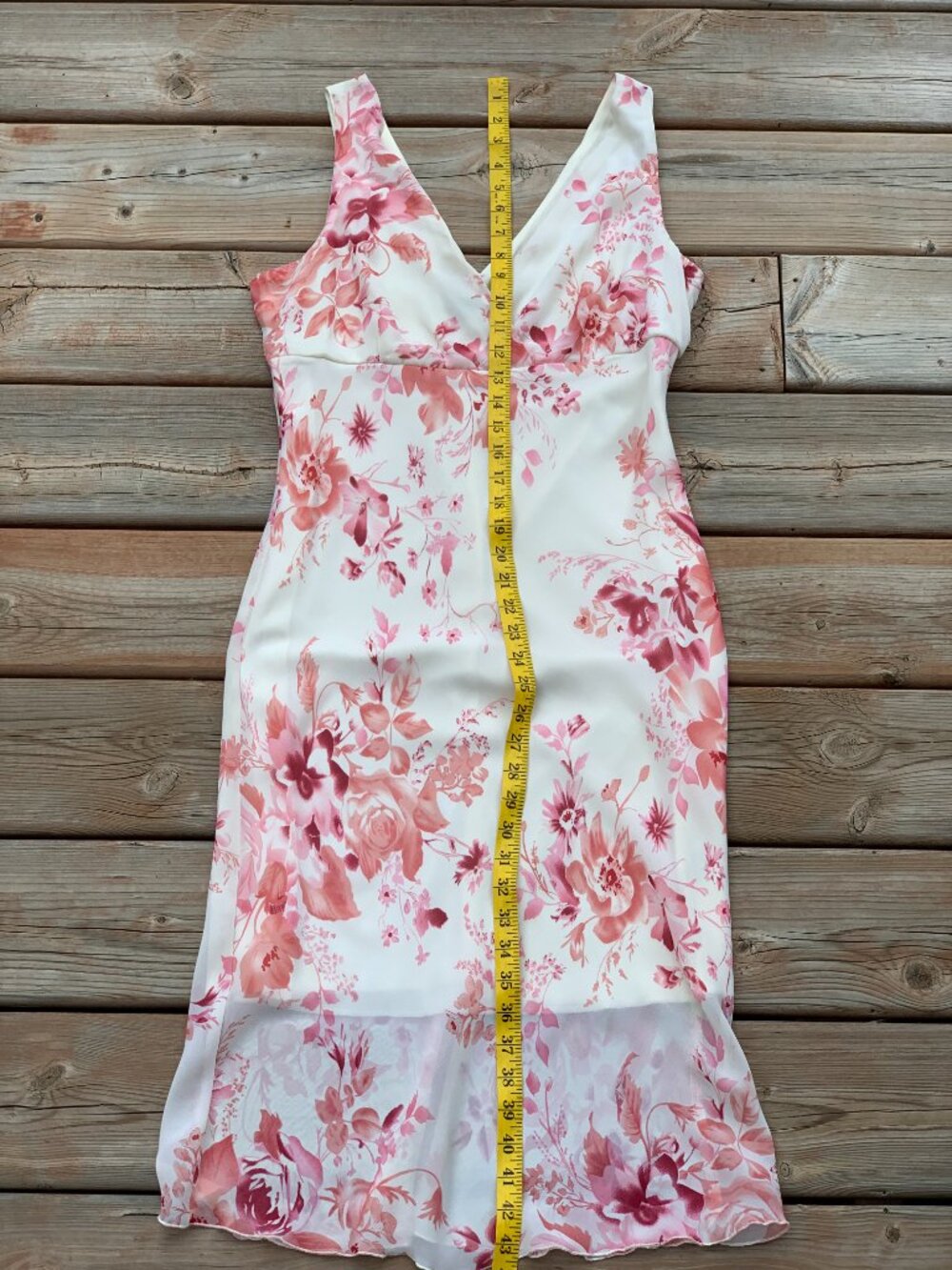 Vintage Slip Dress 11 Cream Pink Floral Sheer Chiffon Midi Sleeveless Romantic - Picture 13 of 14